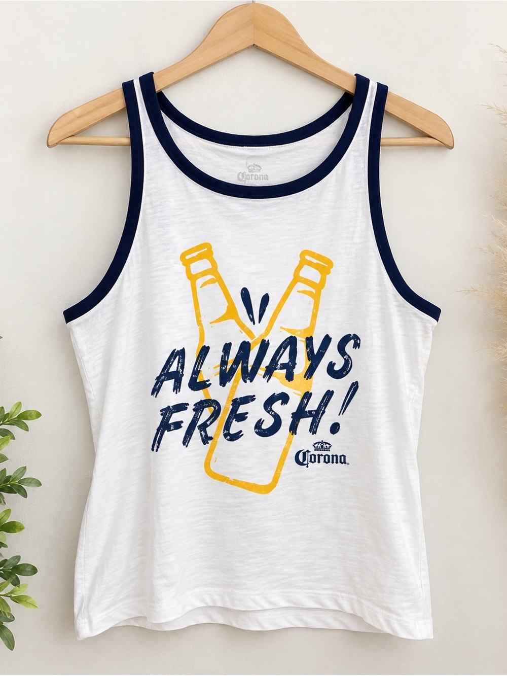 Corona White Tank Top with Yellow and blue Design s